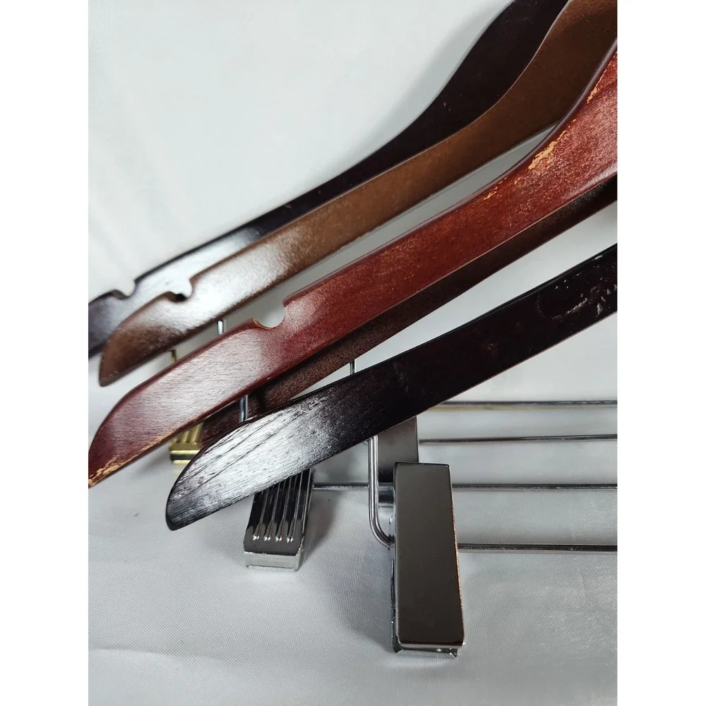 Lot of 5 Wooden Suit Hangers with Adjustable Clips For Pants Skirts Dark Wood